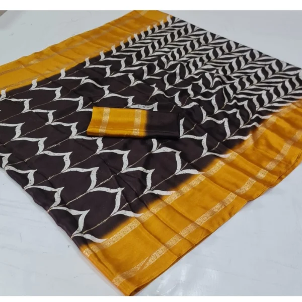 Cotton Printed Saree With Unstitched Blouse (Black, 5-5 Mtrs)
