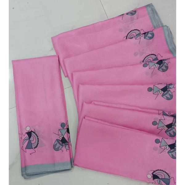 Cotton Silk Printed Saree With Unstitched Blouse (Pink, 5-5 Mtrs)