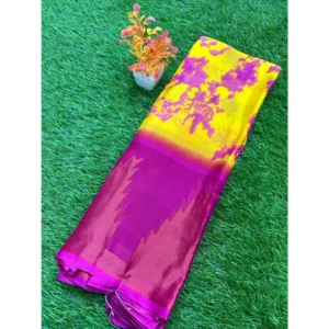 Chiffon Printed Saree With Unstitched Blouse (Pink, 5-5 Mtrs)
