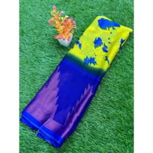 Chiffon Printed Saree With Unstitched Blouse (Yellow, 5-5 Mtrs)