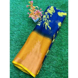 Chiffon Printed Saree With Unstitched Blouse (Dark-Blue, 5-5 Mtrs)