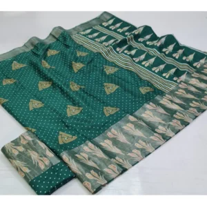 Cotton Silk Printed Saree With Unstitched Blouse (Green, 5-5 Mtrs)