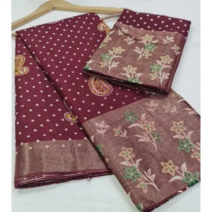 Cotton Silk Printed Saree With Unstitched Blouse (Red, 5-5 Mtrs)