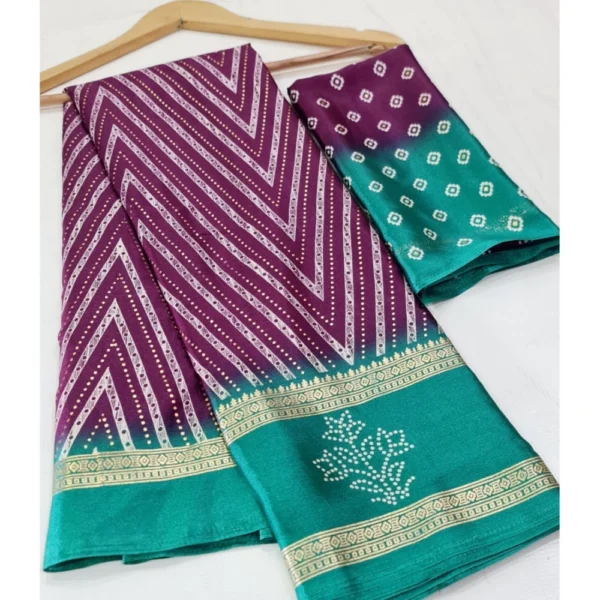 Cotton Printed Saree With Unstitched Blouse (Magenta, 5-5 Mtrs)