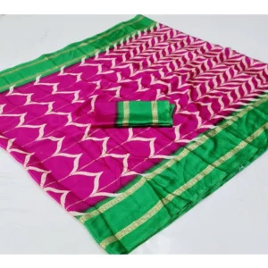 Cotton Printed Saree With Unstitched Blouse (Pink, 5-5 Mtrs)