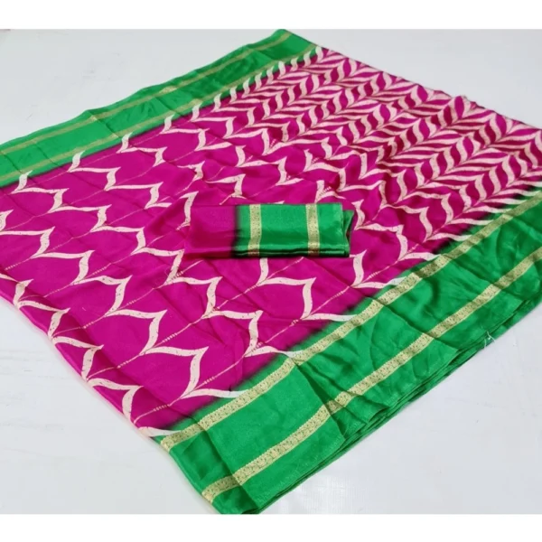 Cotton Printed Saree With Unstitched Blouse (Pink, 5-5 Mtrs)