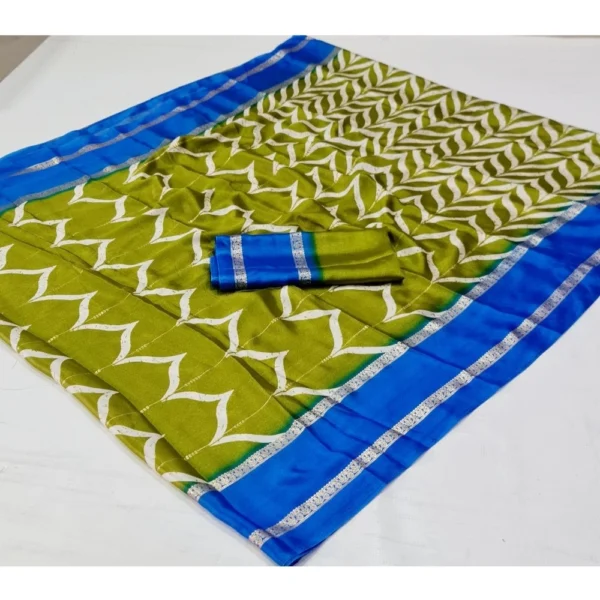 Cotton Printed Saree With Unstitched Blouse (Light-Green, 5-5 Mtrs)