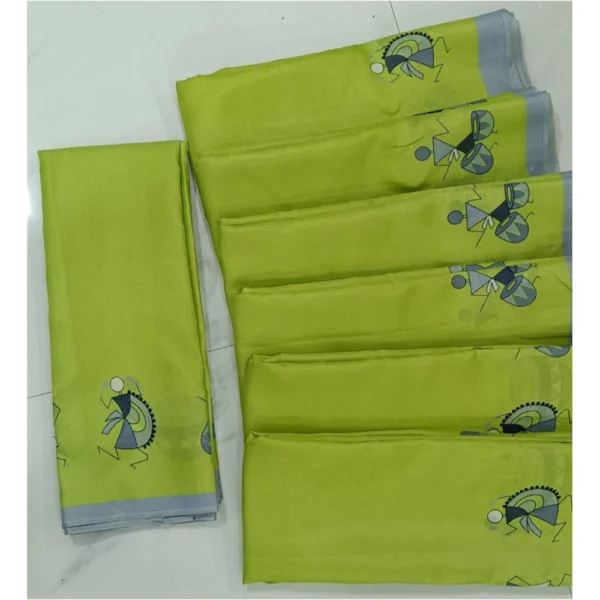 Cotton Silk Printed Saree With Unstitched Blouse (Dark-Green, 5-5 Mtrs)