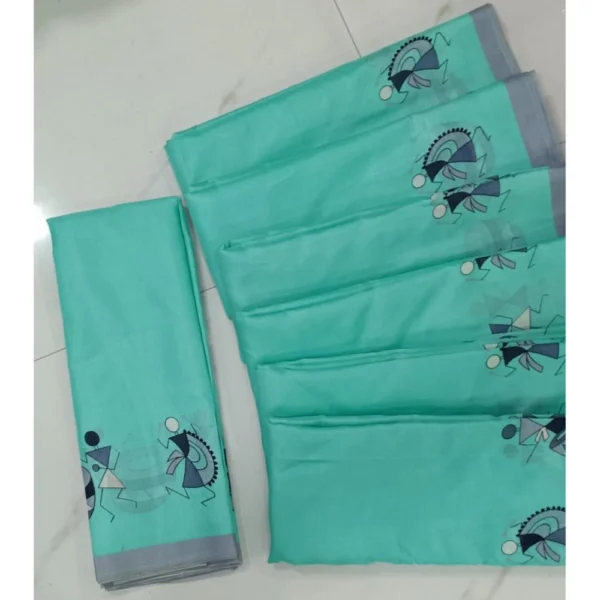 Cotton Silk Printed Saree With Unstitched Blouse (Blue, 5-5 Mtrs)