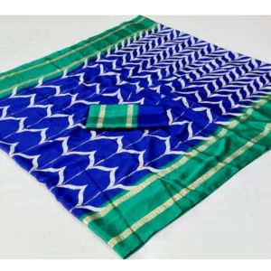Cotton Printed Saree With Unstitched Blouse (Blue, 5-5 Mtrs)