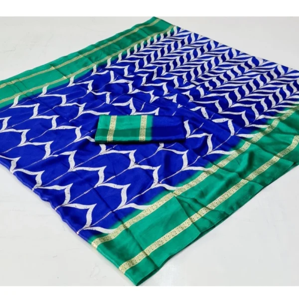 Cotton Printed Saree With Unstitched Blouse (Blue, 5-5 Mtrs)