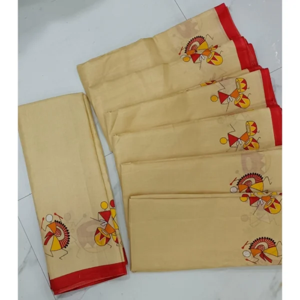 Cotton Silk Printed Saree With Unstitched Blouse (Red, 5-5 Mtrs)