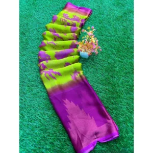 Chiffon Printed Saree With Unstitched Blouse (Dark-Green, 5-5 Mtrs)