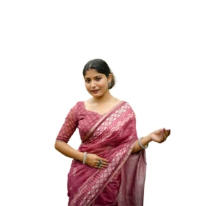 Cotton Printed Saree With Unstitched Blouse (Red, 5.5 Mtr)