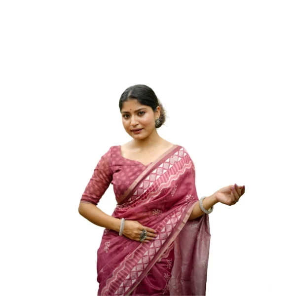Cotton Printed Saree With Unstitched Blouse (Red, 5.5 Mtr)