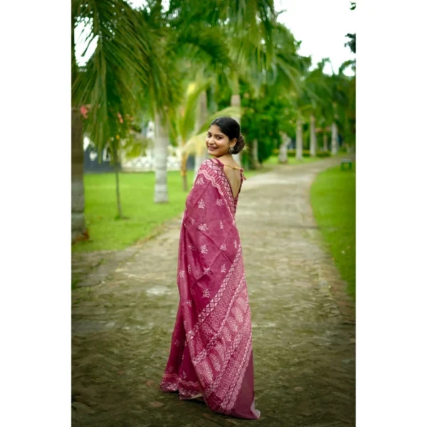 Cotton Printed Saree With Unstitched Blouse (Red, 5.5 Mtr) - Image 3