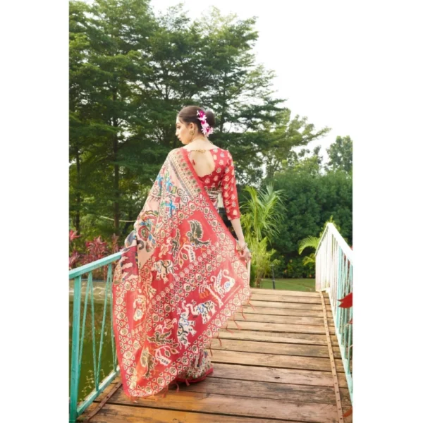 Tussar Silk Printed Saree With Unstitched Blouse (Maroon, 5.5 Mtr) - Image 2