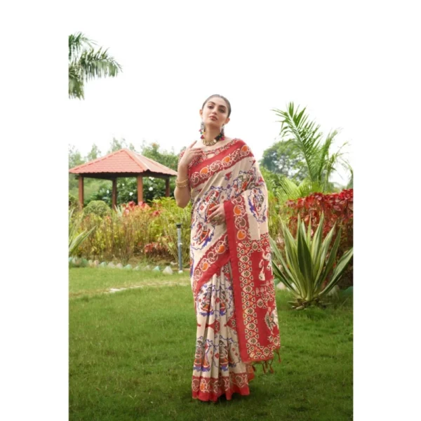 Tussar Silk Printed Saree With Unstitched Blouse (Maroon, 5.5 Mtr) - Image 2