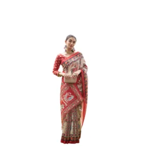 Tussar Silk Printed Saree With Unstitched Blouse (Maroon, 5.5 Mtr)