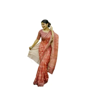 Cotton Printed Saree With Unstitched Blouse (Orange, 5.5 Mtr)