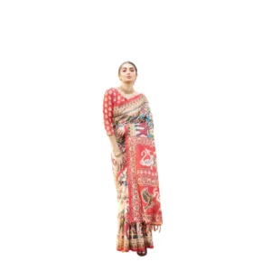 Tussar Silk Printed Saree With Unstitched Blouse (Maroon, 5.5 Mtr)