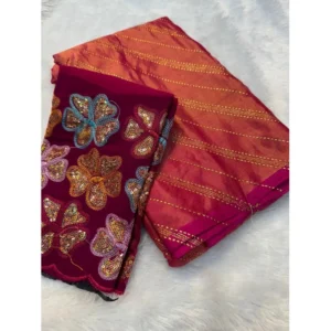 Chiffon Printed Saree With Unstitched Blouse (Pink, 5-5 Mtrs)