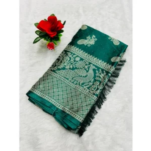 Chiffon Printed Saree With Unstitched Blouse (Dark Green, 5-5 Mtrs)