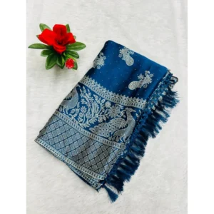 Chiffon Printed Saree With Unstitched Blouse (Dark Blue, 5-5 Mtrs)