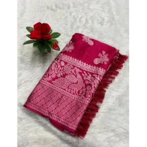 Chiffon Printed Saree With Unstitched Blouse (Red, 5-5 Mtrs)