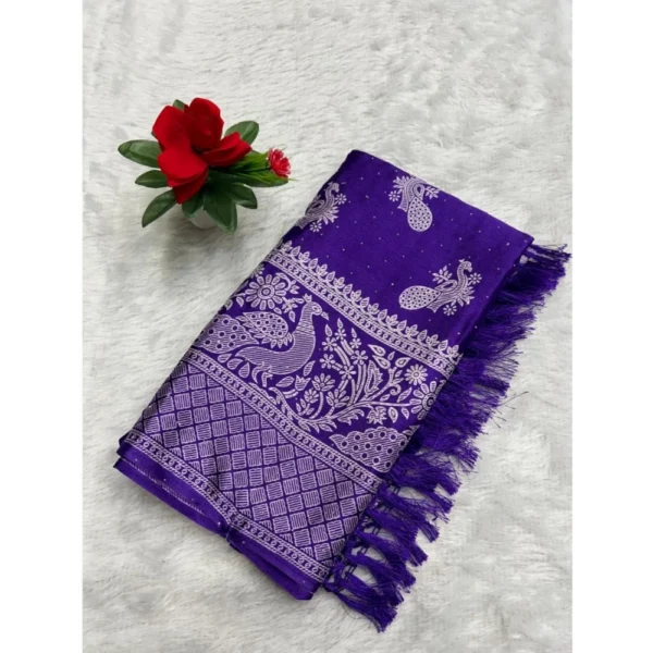 Chiffon Printed Saree With Unstitched Blouse (Purple, 5-5 Mtrs)