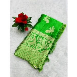 Chiffon Printed Saree With Unstitched Blouse (Green, 5-5 Mtrs)