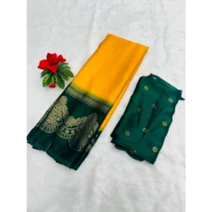 Chiffon Printed Saree With Unstitched Blouse (Yellow, 5-5 Mtrs)