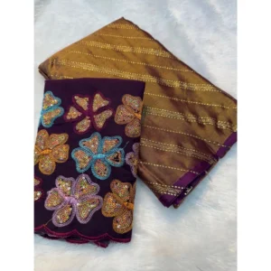 Chiffon Printed Saree With Unstitched Blouse (Purple, 5-5 Mtrs)