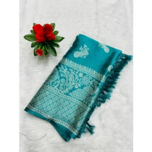 Chiffon Printed Saree With Unstitched Blouse (Light Blue, 5-5 Mtrs)