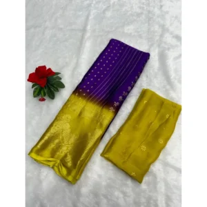 Chiffon Printed Saree With Unstitched Blouse (Purple, 5-5 Mtrs)