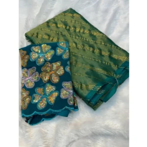 Chiffon Printed Saree With Unstitched Blouse (Green, 5-5 Mtrs)
