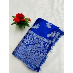 Chiffon Printed Saree With Unstitched Blouse (Blue, 5-5 Mtrs)
