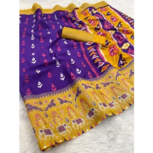 Silk Blend Printed Saree With Unstitched Blouse (Purple, 5-5 Mtrs)