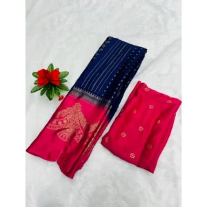 Chiffon Printed Saree With Unstitched Blouse (Dark Blue, 5-5 Mtrs)
