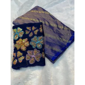 Chiffon Printed Saree With Unstitched Blouse (Dark Blue, 5-5 Mtrs)