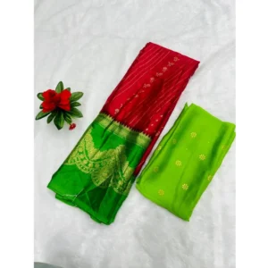 Chiffon Printed Saree With Unstitched Blouse (Red, 5-5 Mtrs)