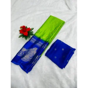 Chiffon Printed Saree With Unstitched Blouse (Green, 5-5 Mtrs)