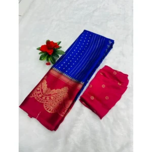 Chiffon Printed Saree With Unstitched Blouse (Blue, 5-5 Mtrs)