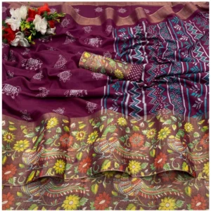 Silk Blend Printed Saree With Unstitched Blouse (Lavender, 5-5 Mtrs)