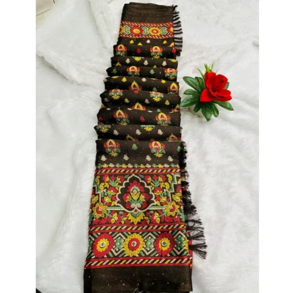 Chiffon Printed Saree With Unstitched Blouse (Mehendi, 5-5 Mtrs)
