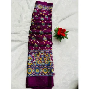 Chiffon Printed Saree With Unstitched Blouse (Wine, 5-5 Mtrs)