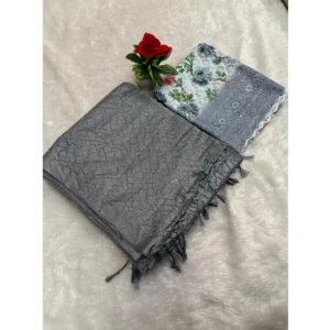 Georgette Embellished Saree With Unstitched Blouse (Grey, 5-5 Mtrs)