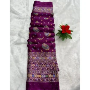 Chiffon Printed Saree With Unstitched Blouse (Wine, 5-5 Mtrs)