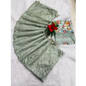 Georgette Embellished Saree With Unstitched Blouse (Lightgreen, 5-5 Mtrs)