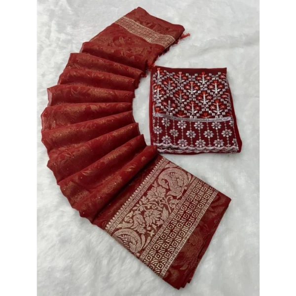 Georgette Printed Saree With Unstitched Blouse (Orange, 5-5 Mtrs)
